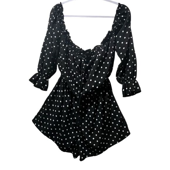 Fashion Nova Polka Dot Romper Shorts, OFF SHOULDER, Rockabilly Pinup Cute Medium - Picture 1 of 7